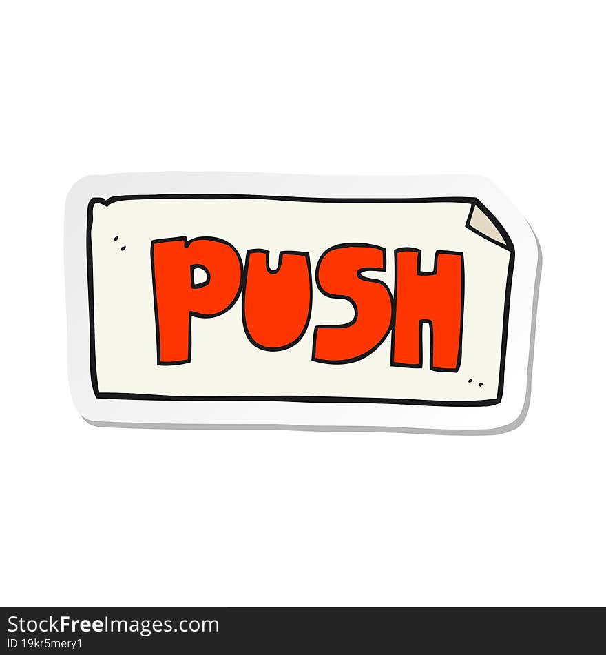 sticker of a cartoon push door sign