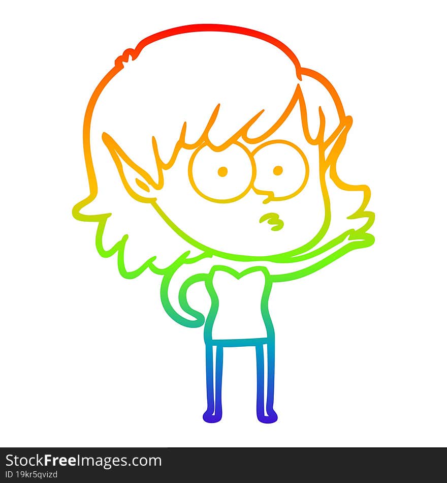 rainbow gradient line drawing cartoon shocked elf girl