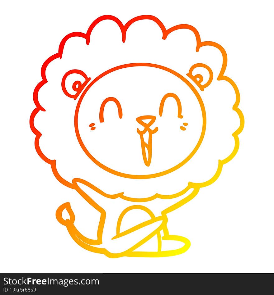 warm gradient line drawing laughing lion cartoon