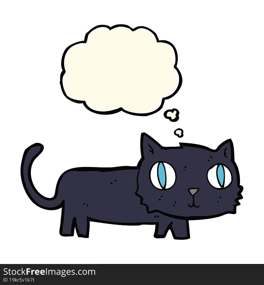 cartoon black cat with thought bubble