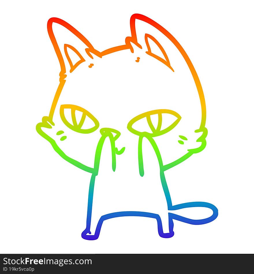 rainbow gradient line drawing cartoon cat staring