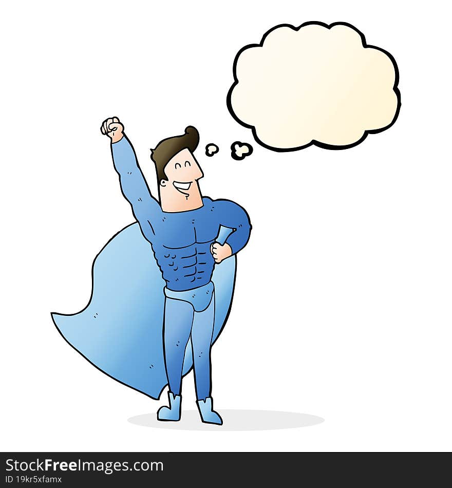 Cartoon Superhero With Thought Bubble