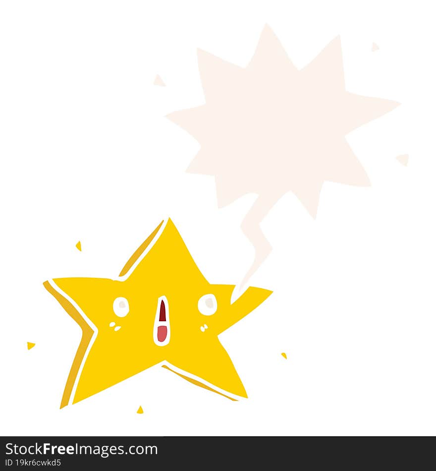 cute cartoon star and speech bubble in retro style