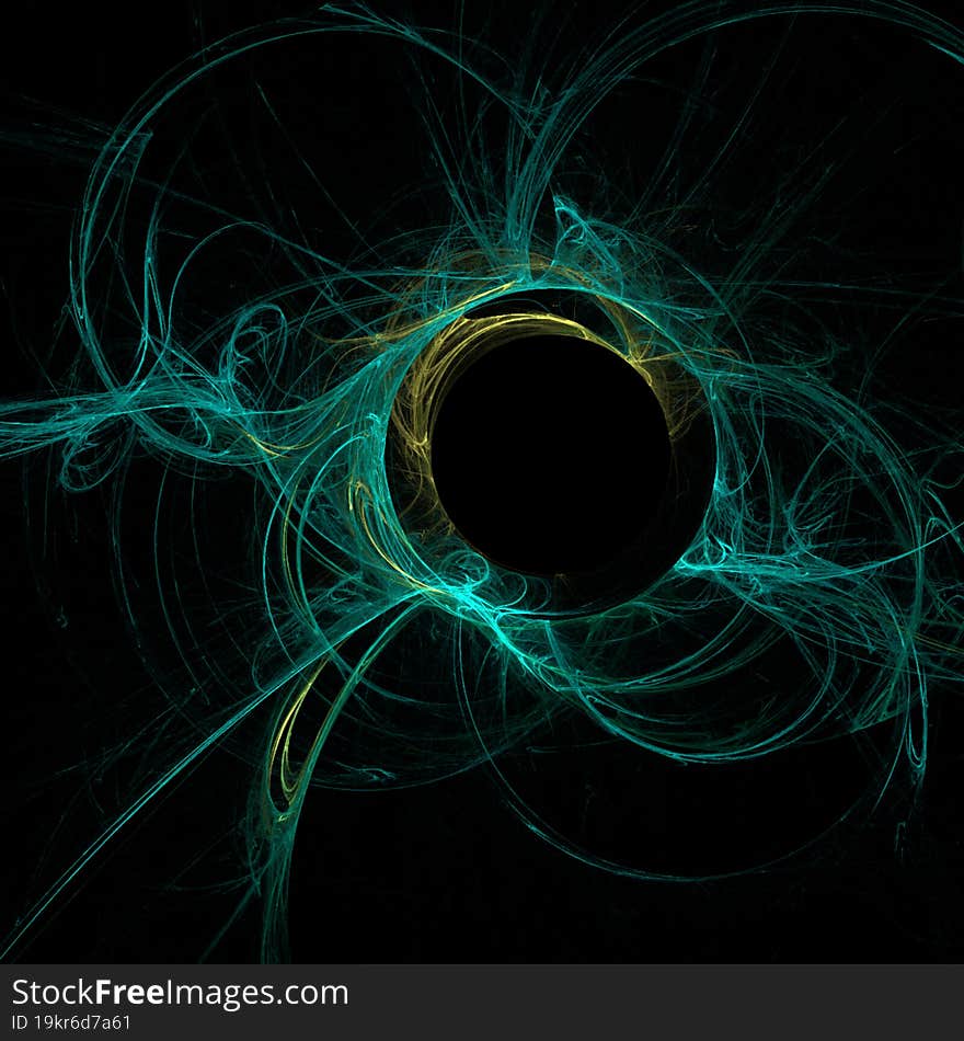 graphic black and green space illustration, star system, rendering, design