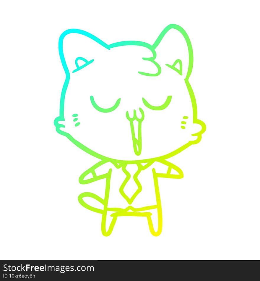 cold gradient line drawing cartoon cat in shirt and tie