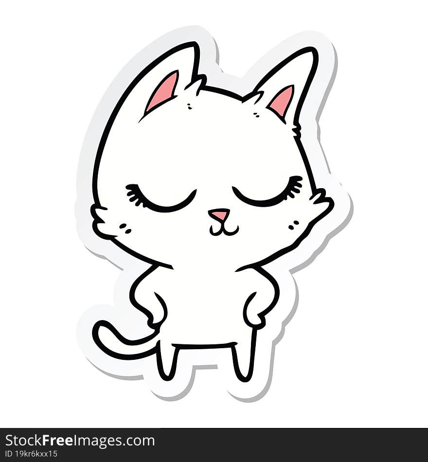 sticker of a calm cartoon cat