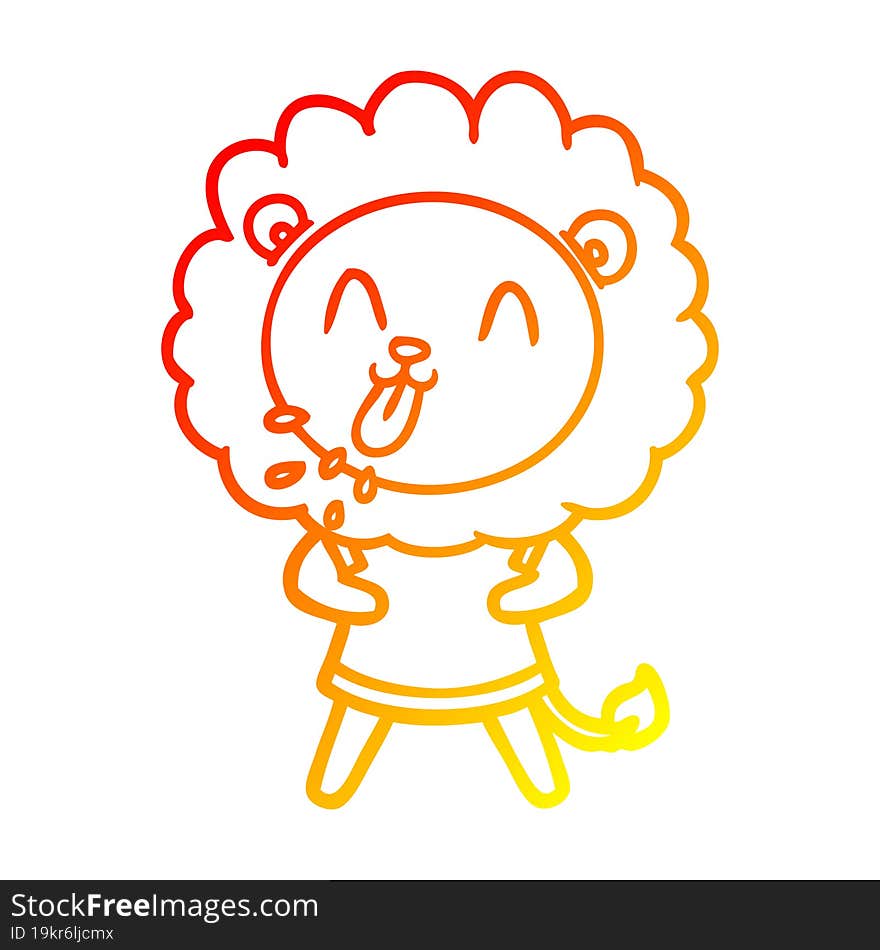 warm gradient line drawing of a happy cartoon lion