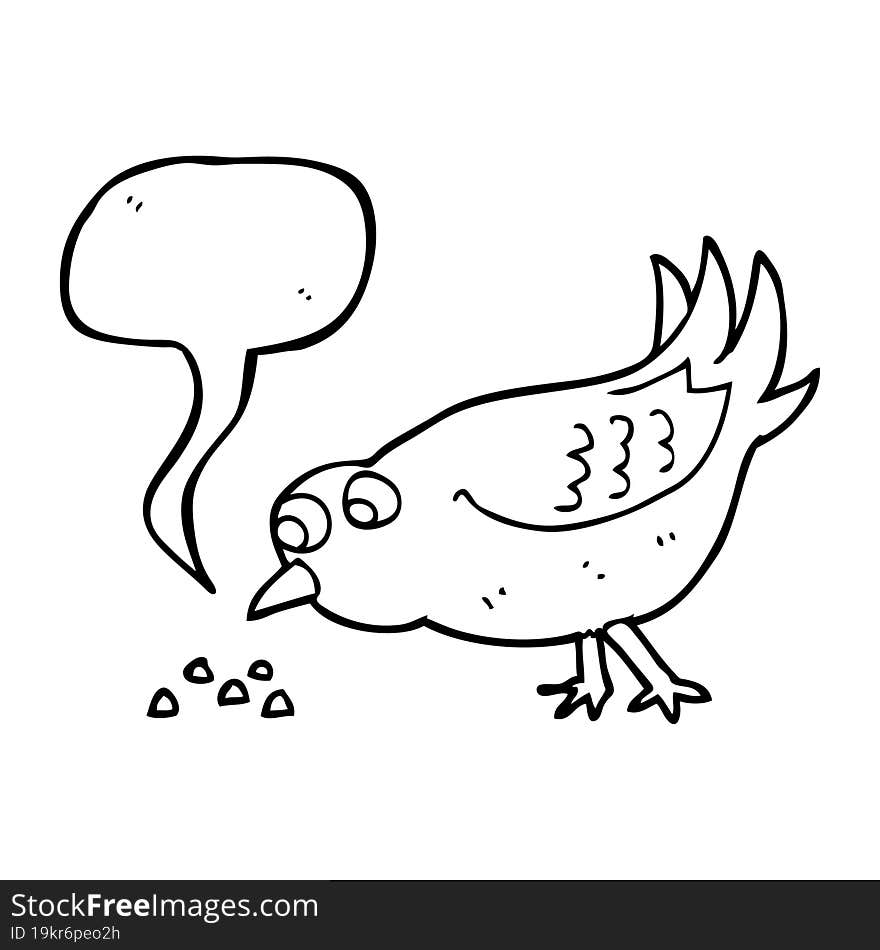 speech bubble cartoon bird pecking seeds