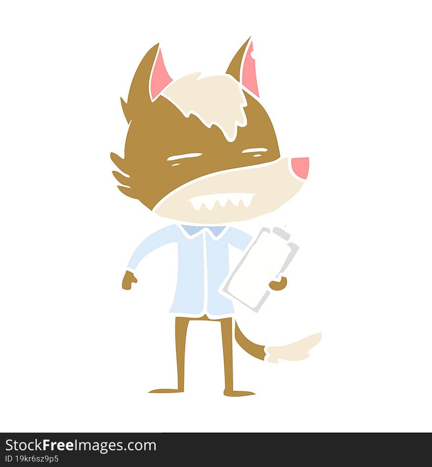 flat color style cartoon office wolf showing teeth