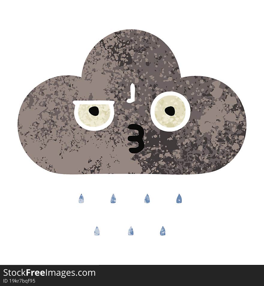 Retro Illustration Style Cartoon Storm Rain Cloud