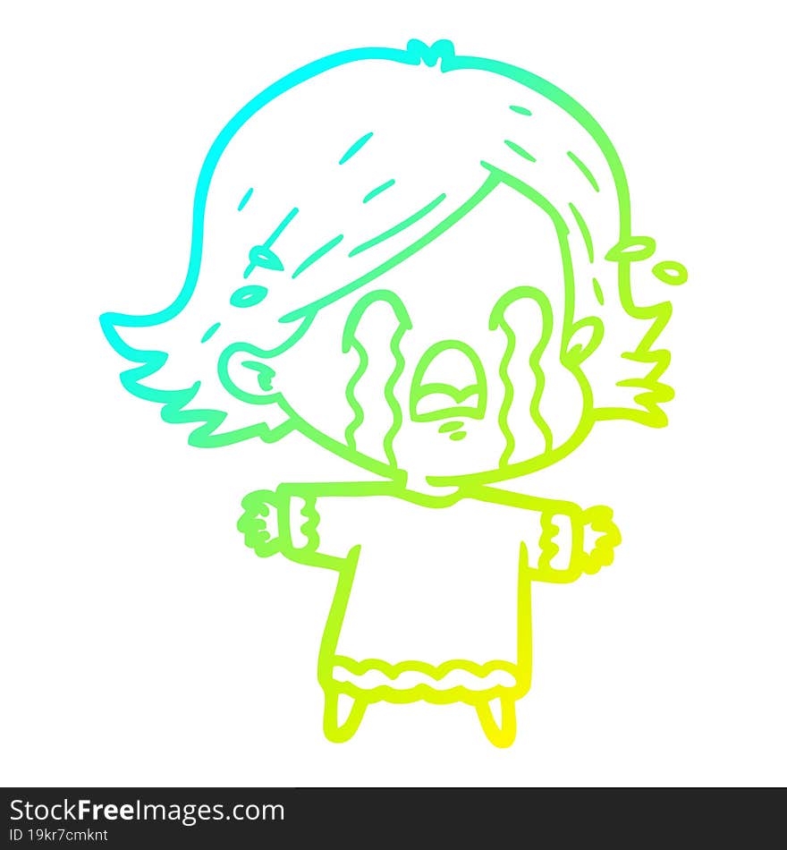 cold gradient line drawing of a cartoon woman crying