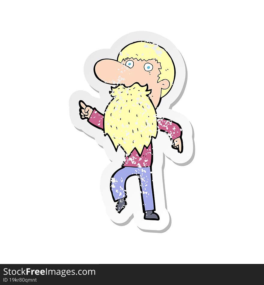 retro distressed sticker of a cartoon man wearing fake beard