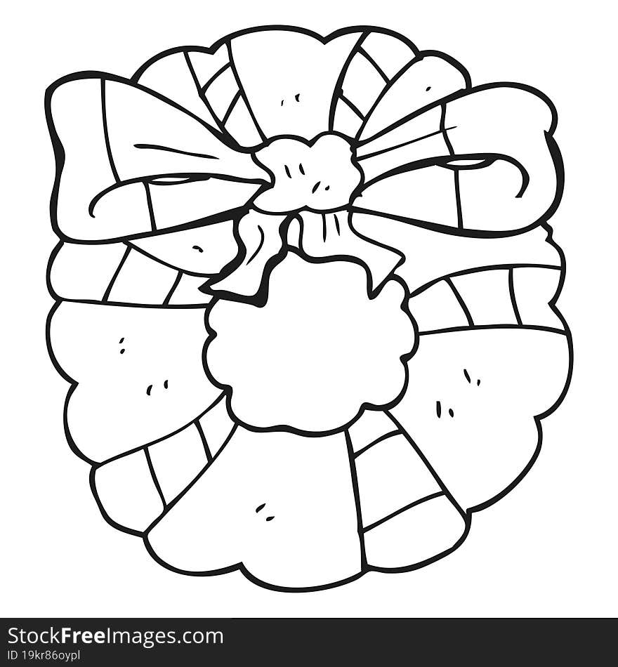 black and white cartoon christmas wreath