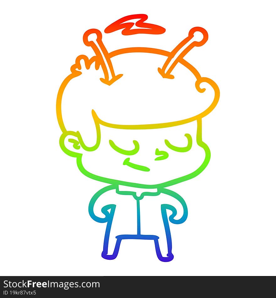 rainbow gradient line drawing friendly cartoon spaceman