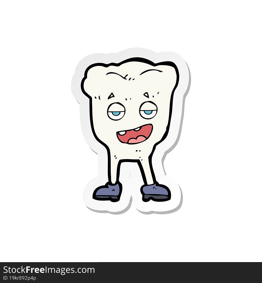 sticker of a cartoon tooth looking smug