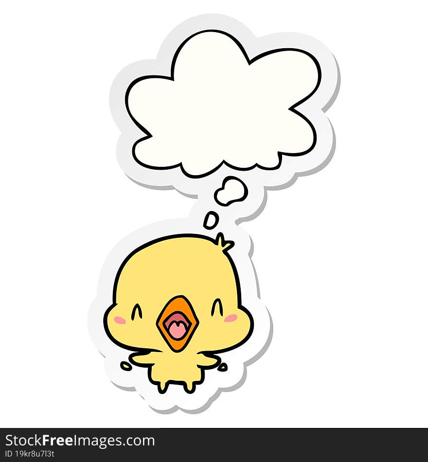 cartoon happy bird with thought bubble as a printed sticker