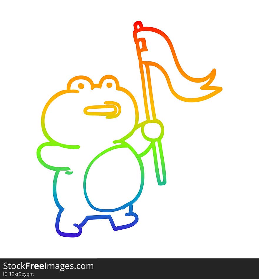 rainbow gradient line drawing of a funny cartoon frog