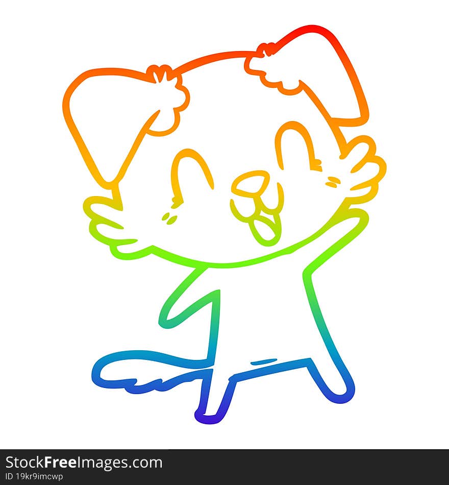 rainbow gradient line drawing laughing cartoon dog