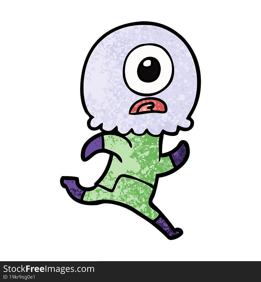 cartoon cyclops alien spaceman running. cartoon cyclops alien spaceman running