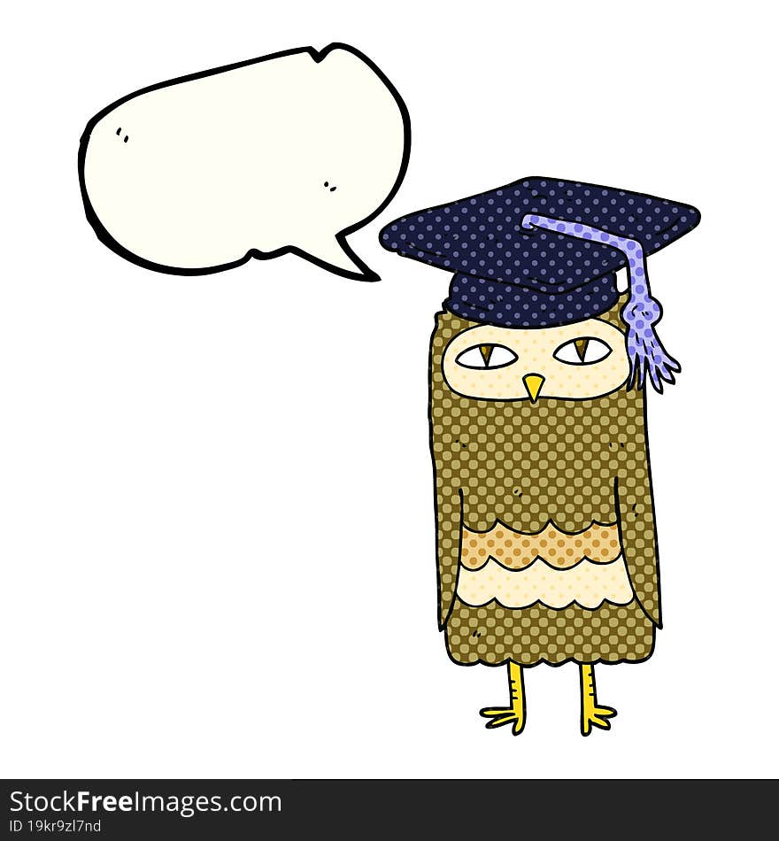 freehand drawn comic book speech bubble cartoon wise owl