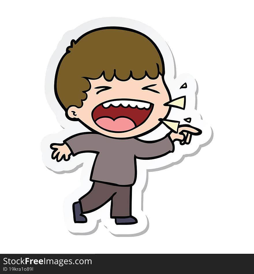 sticker of a cartoon laughing man