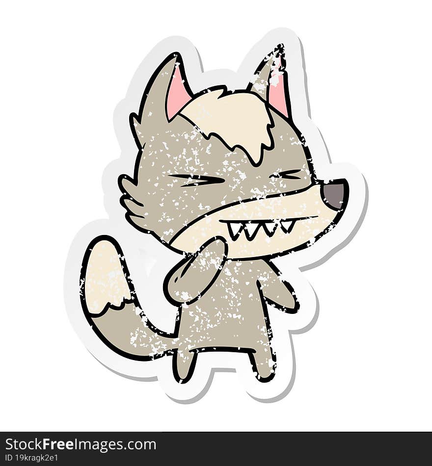 Distressed Sticker Of A Angry Wolf Cartoon