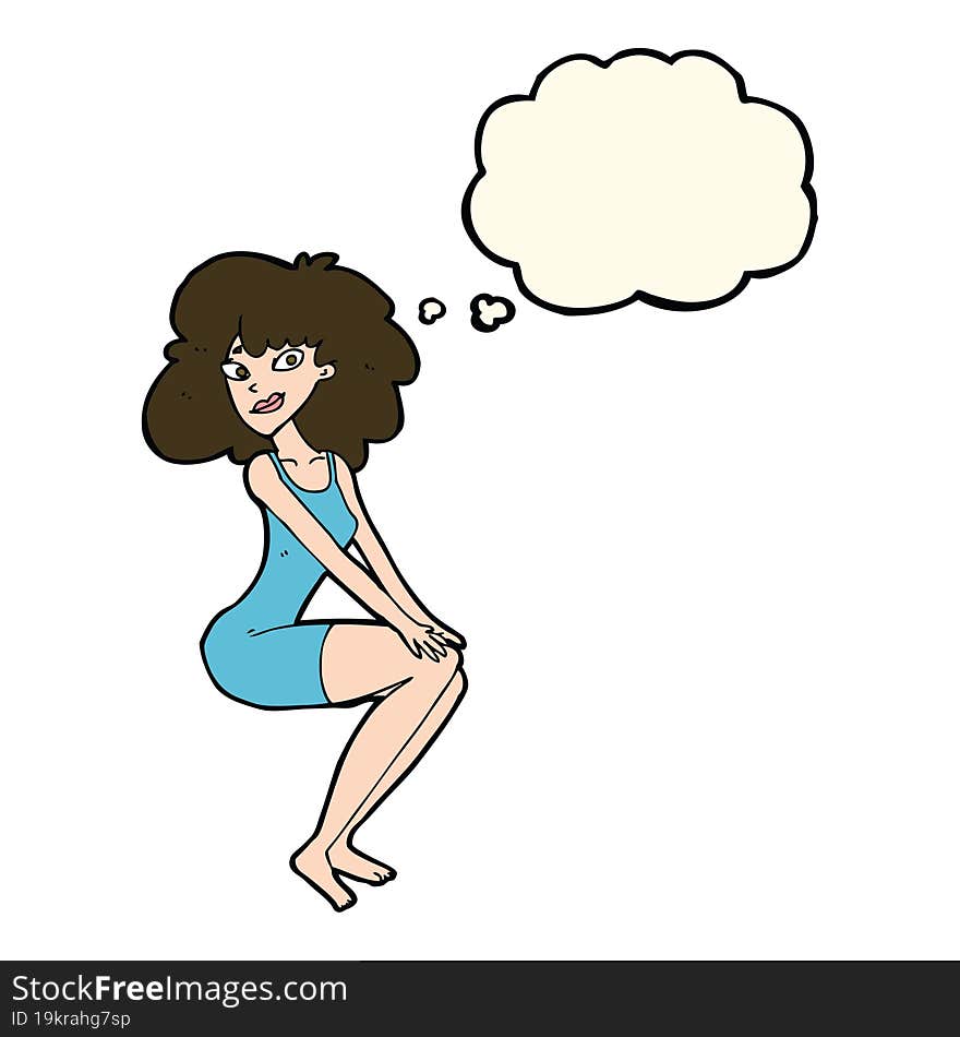 Cartoon Sitting Woman In Dress With Thought Bubble