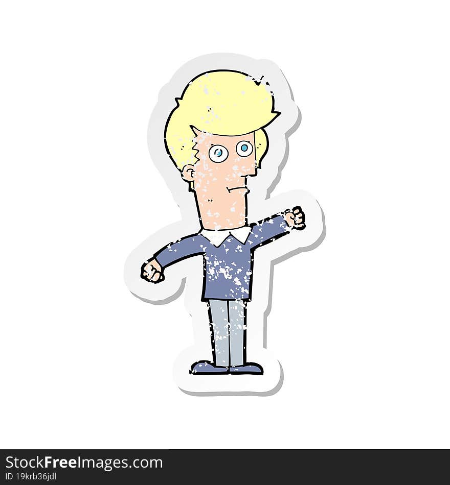 Retro Distressed Sticker Of A Cartoon Man Punching