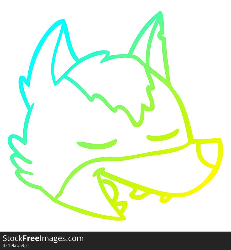 Cold Gradient Line Drawing Cartoon Wolf Face