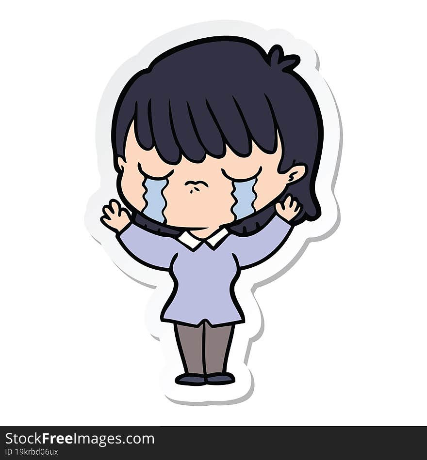 sticker of a cartoon woman crying