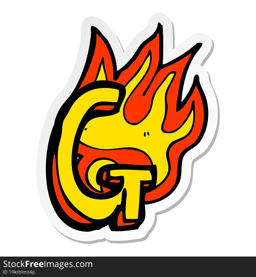 sticker of a cartoon flaming letter