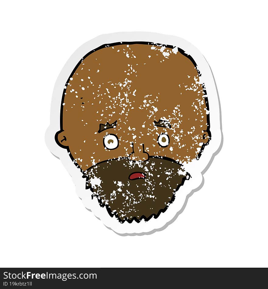 retro distressed sticker of a cartoon shocked man with beard