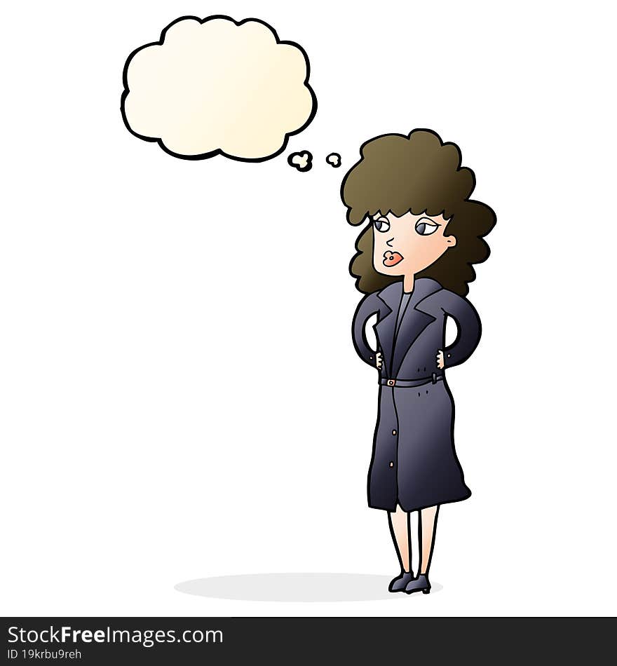 Cartoon Woman In Trench Coat With Thought Bubble