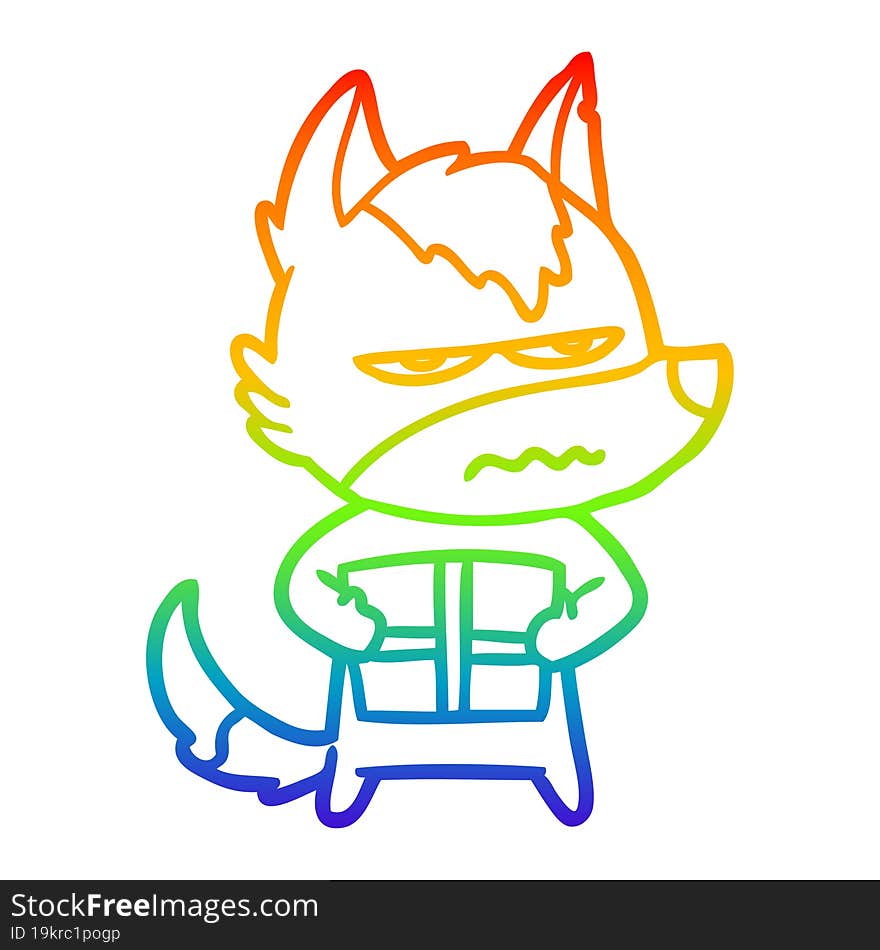 rainbow gradient line drawing cartoon annoyed wolf