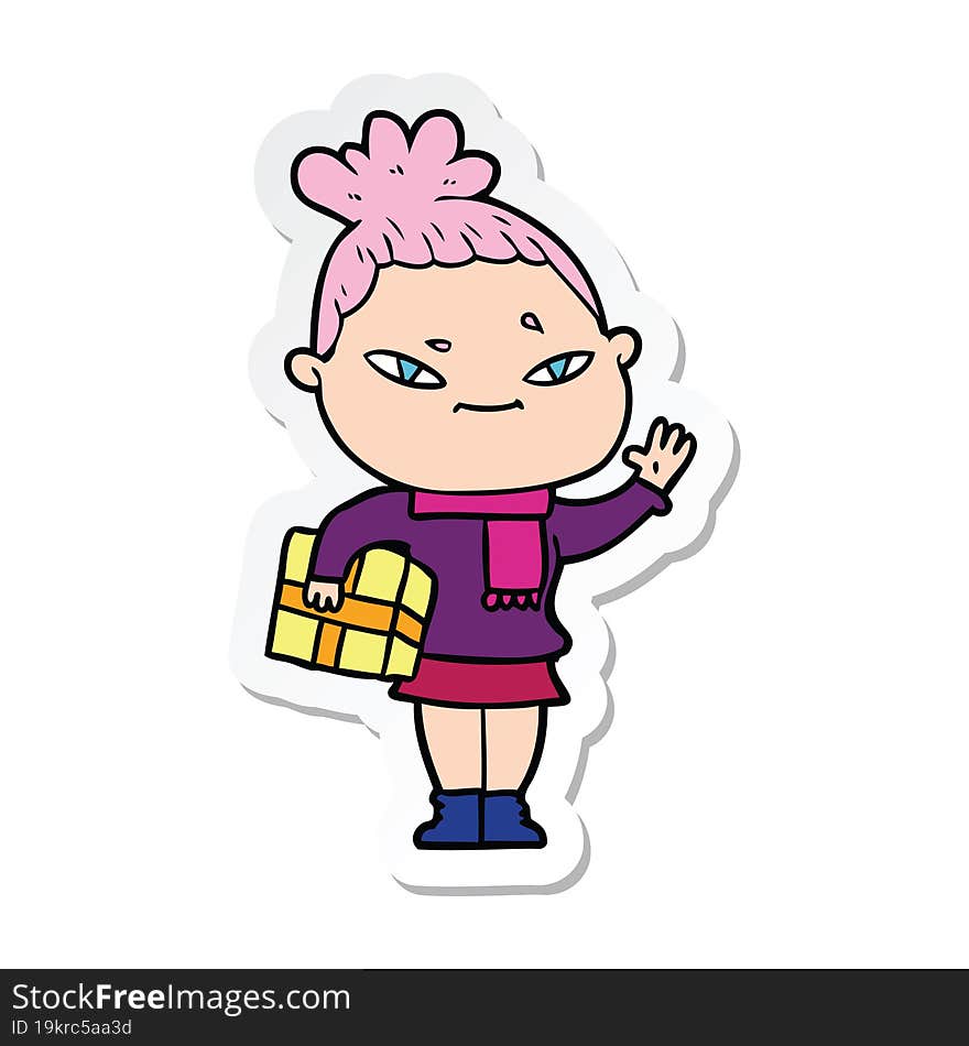 sticker of a cartoon woman