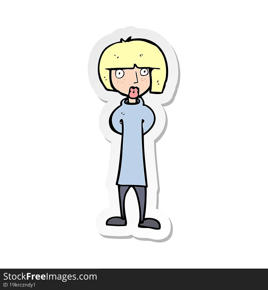 sticker of a cartoon curious woman