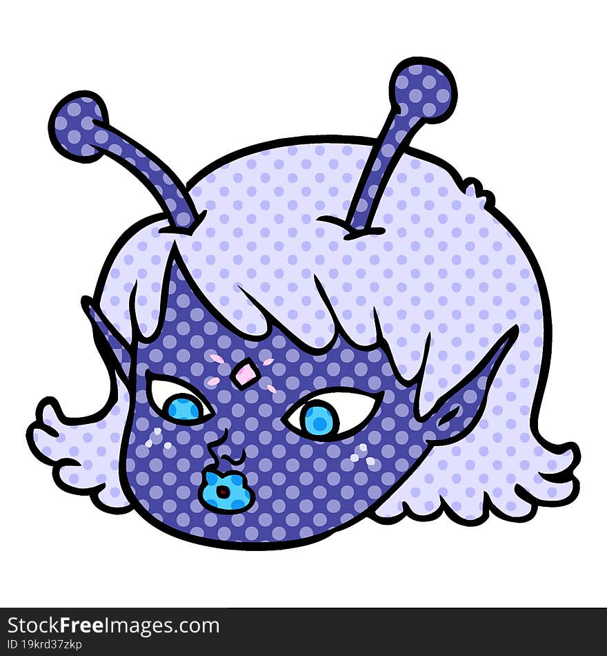 cartoon alien space girl face. cartoon alien space girl face