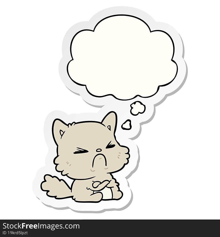 cartoon angry cat and thought bubble as a printed sticker