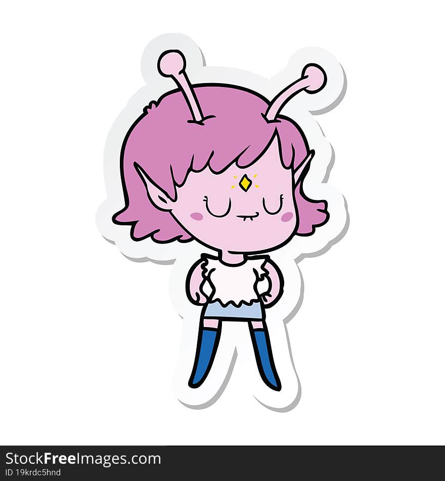 sticker of a cartoon alien girl