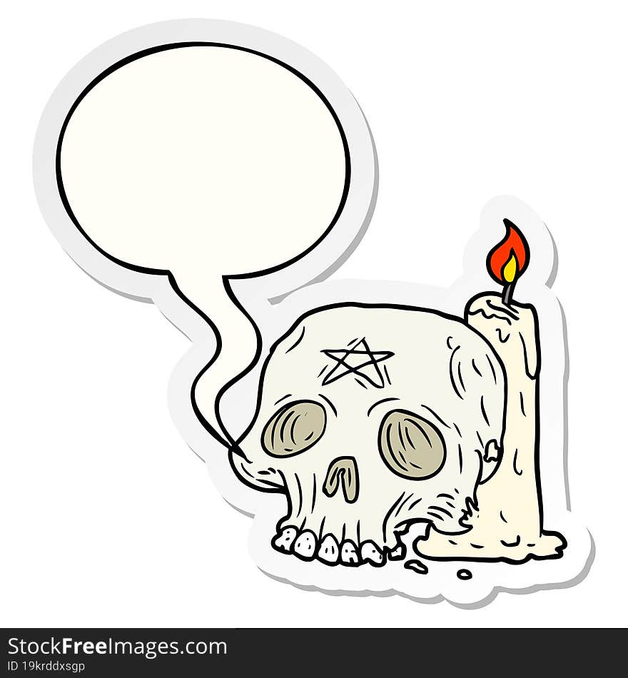 cartoon spooky skull and candle and speech bubble sticker