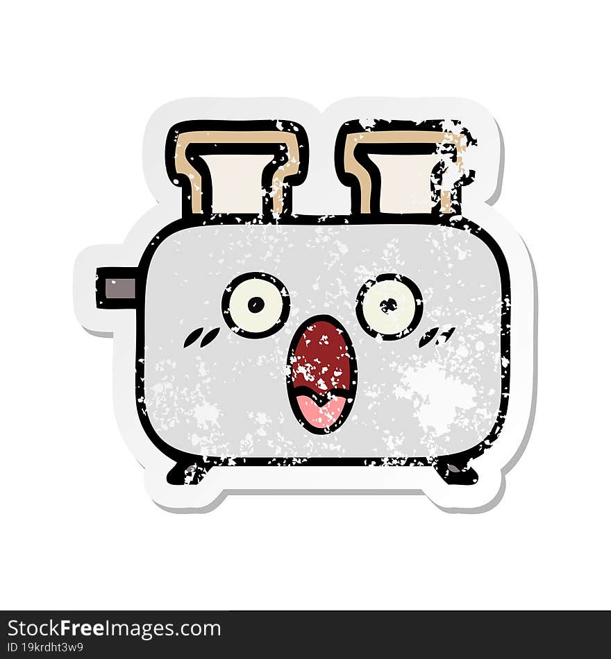 Distressed Sticker Of A Cute Cartoon Of A Toaster