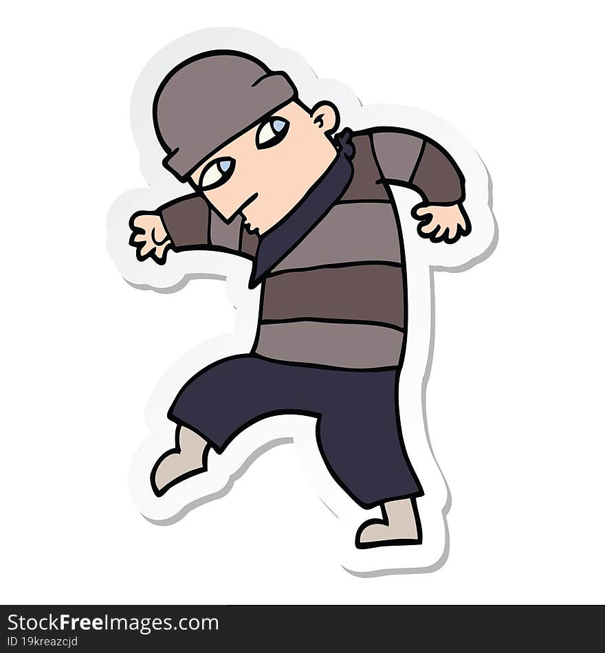 Sticker Of A Cartoon Sneaking Thief