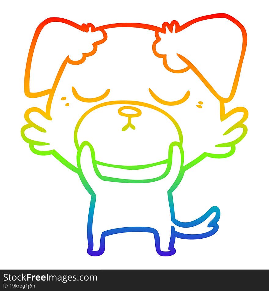 rainbow gradient line drawing of a cute cartoon dog