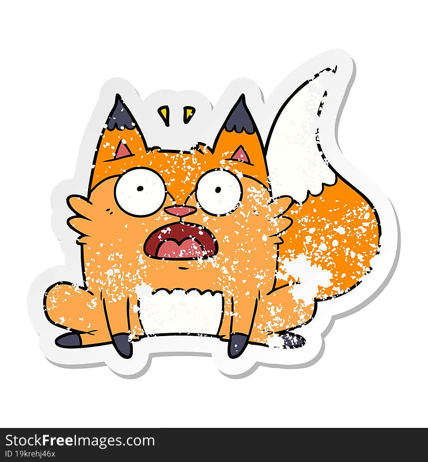 distressed sticker of a cartoon startled fox