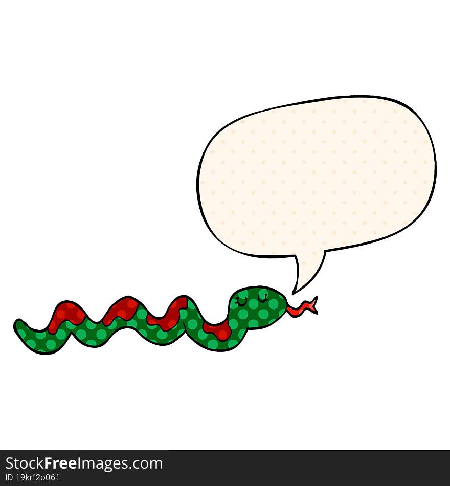 cartoon snake and speech bubble in comic book style