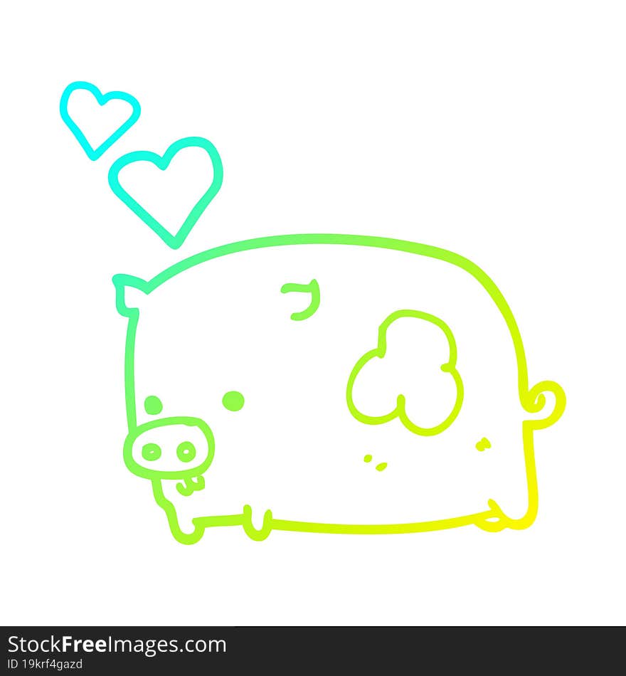 cold gradient line drawing cartoon pig in love