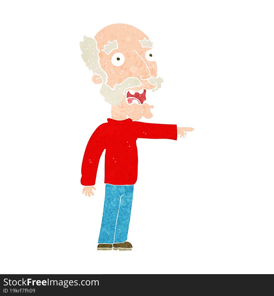 Cartoon Scared Old Man Pointing