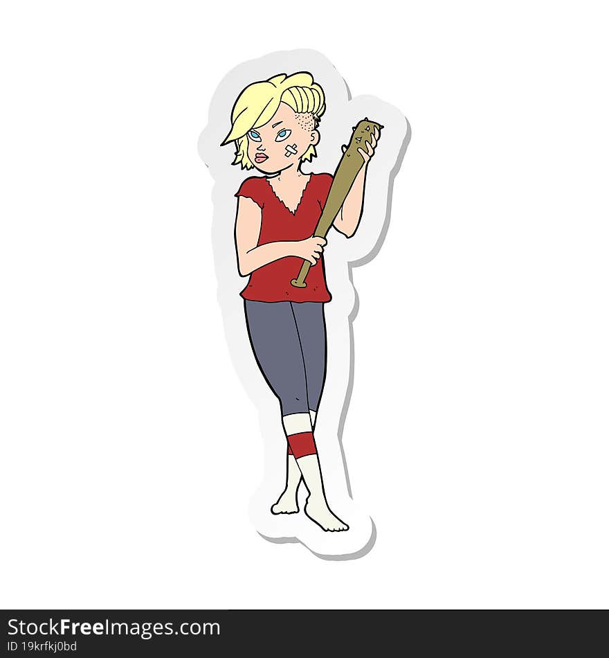 sticker of a cartoon pretty punk girl with baseball bat