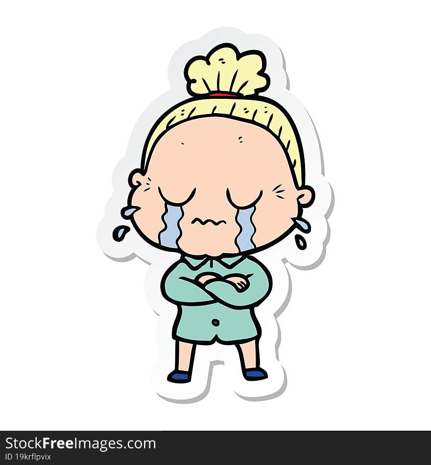 sticker of a cartoon crying old lady