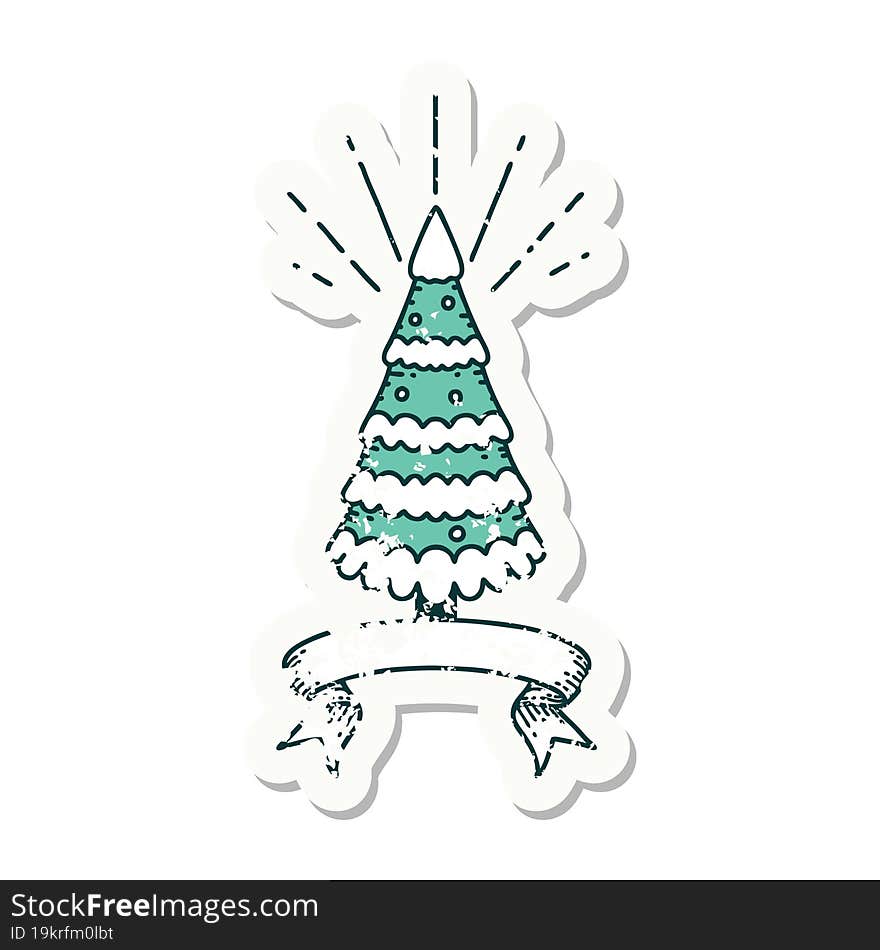 grunge sticker of tattoo style snow covered pine tree